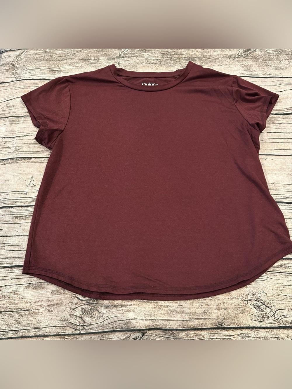 Quince Women's Short Sleeve Flowknit Athletic Crewneck Top in Deep Red Size XL